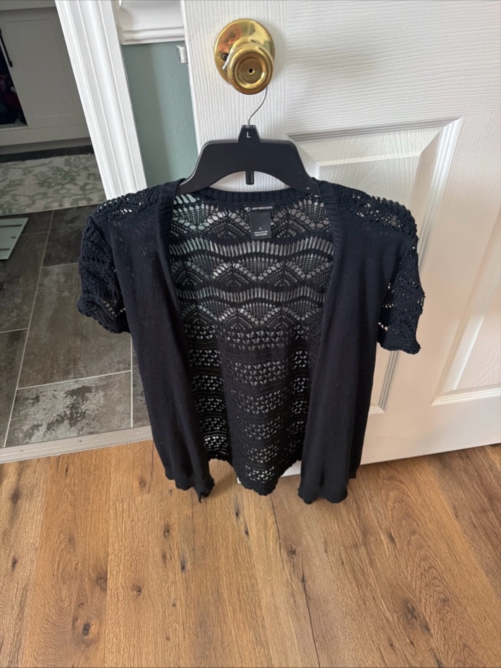 new directions Black Open Knit Short Sleeve Cardigan